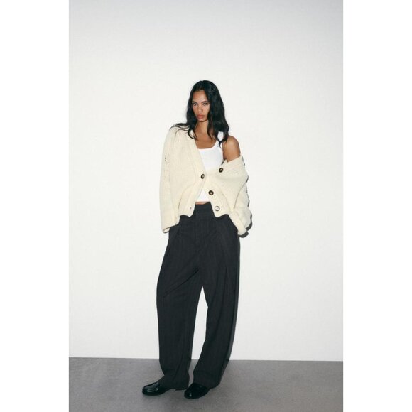 ZARA BALLOON STRIPED PLEATED TROUSERS - Picture 2 of 7